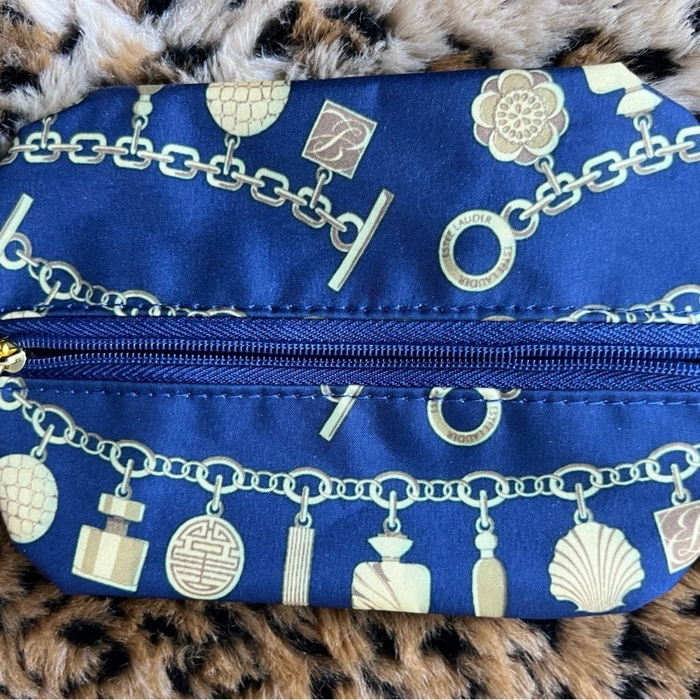 Estee Lauder Navy Blue Gold Charm Print Zippered Cosmetic Pouch